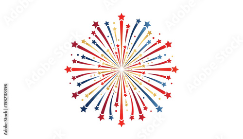 high quality patriotic fireworks explosion icon with stars on transparent background