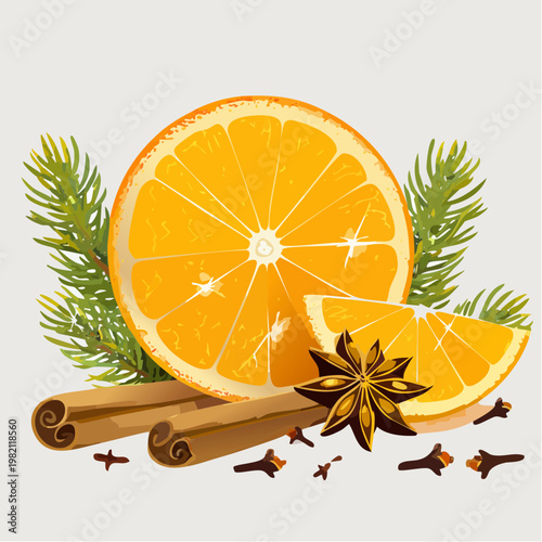 Orangenscheiben und Gewürzduft im Winter