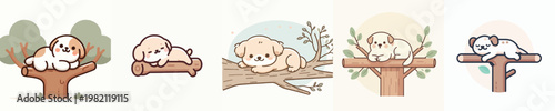 cute dog vector relaxing on a branch