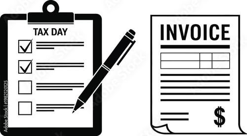 Tax day checklist with pen and invoice document on transparent background