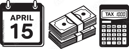 Calendar with April 15 date and calculator with tax on transparent background