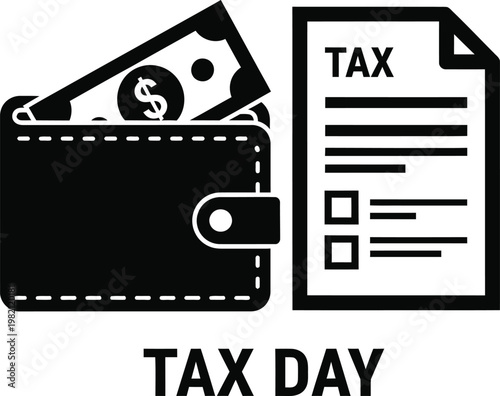 Wallet with money and tax document icon on transparent background