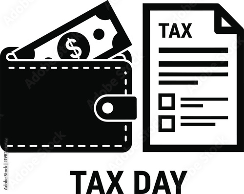 Tax day wallet with money and tax form document icons
