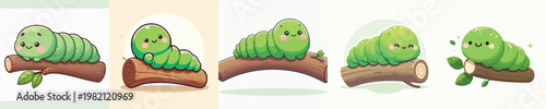 vector of cute caterpillars relaxing on a branch