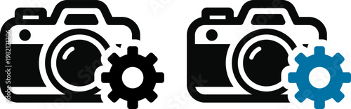 カメラ設定アイコン｜写真撮影と歯車のシンプルUI素材 Camera Settings Icon – Photo and Gear Symbol
