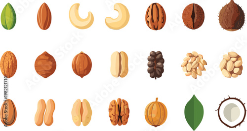 Assorted nuts and seeds arranged in a grid for a dietary or food concept