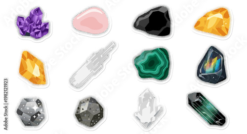 Vibrant Assortment of Colorful Gemstones and Crystal Shapes on Pure 