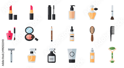 Comprehensive collection of cosmetic makeup and personal care beauty accessory icons