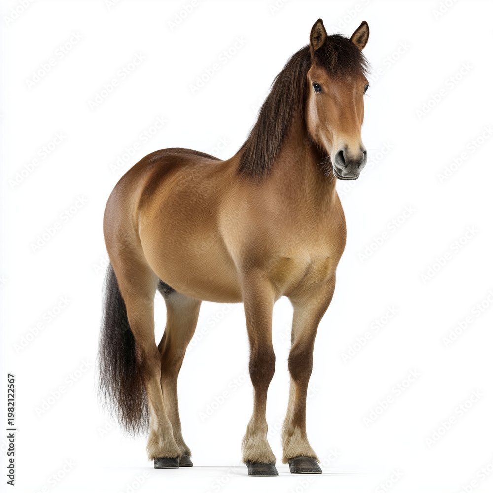 Obraz premium Brown horse standing isolated on white background