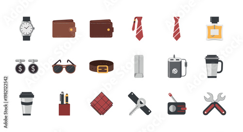 Collection of men's accessories for business lifestyle travel and personal care