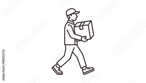 delivery courier carrying package icon vector in modern line art style on transparent background