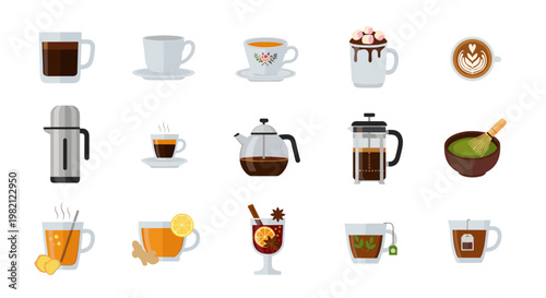 Assortment of Hot Beverages Tea Coffee and Specialty Drinks Collection