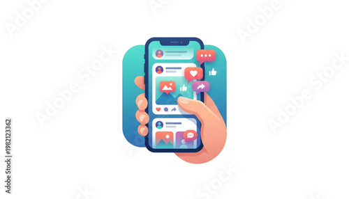 sleek vector icon of smartphone social media scrolling on transparent background