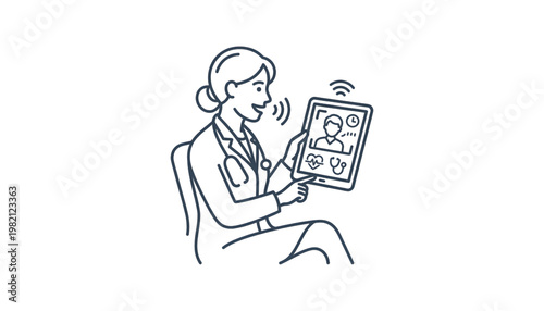 doctor using tablet for online consultation medical vector icon on transparent background