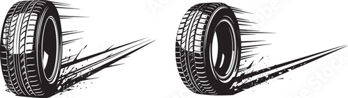 Spinning car tires with motion blur effect automobile spinning rotation performance transportation movement circular momentum velocity acceleration competition traction abstract