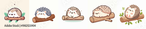 vector cute hedgehog relaxing on tree branch