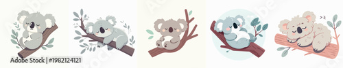 cute koala vector relaxing on a branch