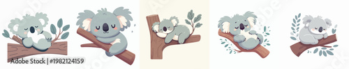 cute koala vector relaxing on a branch