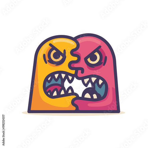 Angry Two-Headed Cartoon Monster in Conflict