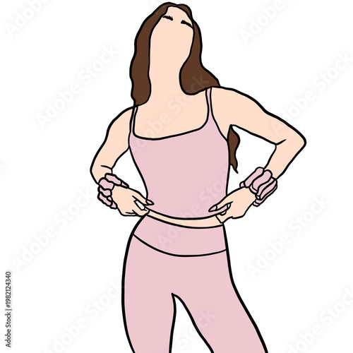 Woman measuring waist body fitness progress weight loss slim healthy lifestyle illustration isolated transparent background minimal design