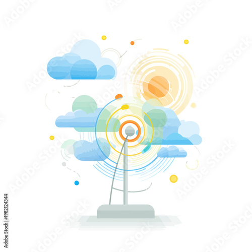 Antenna transmitting weather signals in clouds