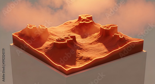 Isometric 3D Render of Stylized Red Martian Landscape on White Cube