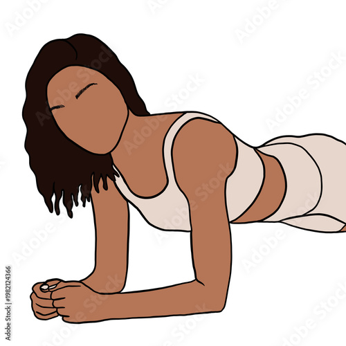 Woman doing plank exercise core strength fitness workout training body illustration isolated transparent background minimal design