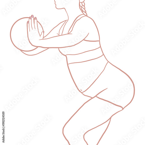 Pregnant Woman Exercise Line Art