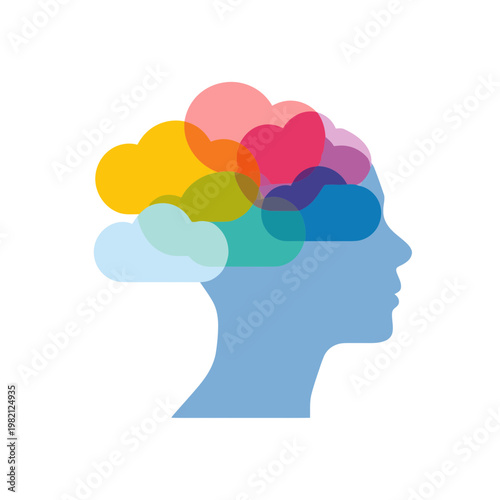 Colorful Clouds Filling Human Head Silhouette Representing Thoughts