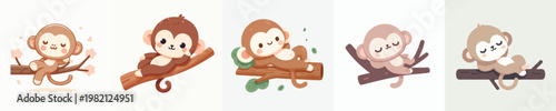 cute monkey vector relaxing on a tree branch