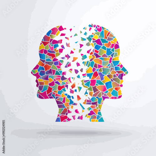 Colorful Fragmenting Heads Symbolizing Mental Concepts