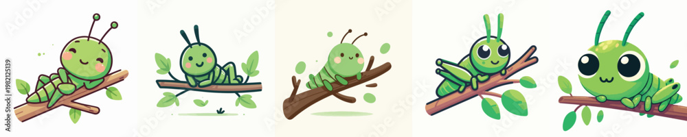 Fototapeta premium cute grasshopper vector relaxing on a tree branch