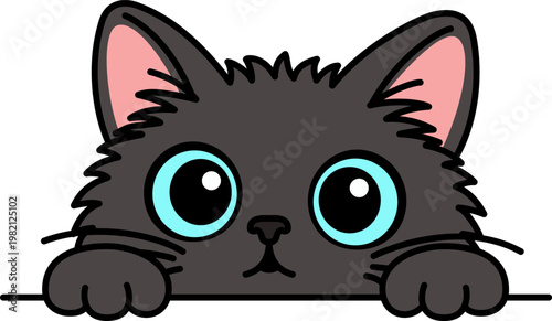 こちらを覗いている猫のイラスト。（An illustration of a cat peeking in. white background.）
