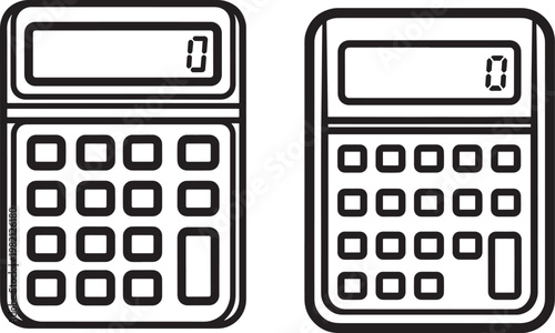 Two black calculators with screens and keypads isolated on white background flat design numeric keypad calculator mathematics calculation counting business education technology electronic
