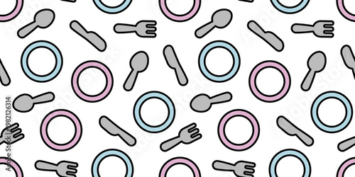 食器のアイコンのシームレス背景画像。（Seamless background image of tableware icons.）
