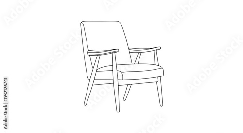 Chair mid century lounge armchair line drawing with minimal outline,modern furniture sketch icon