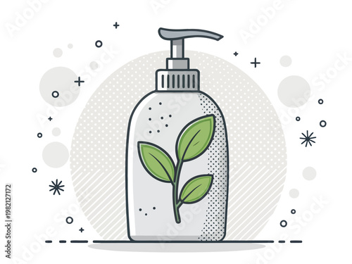 Hand sanitizer bottle with leaf design on transparent background