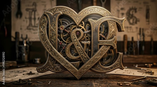 Intricate Steampunk Heart Sculpture with Gears in Workshop Setting