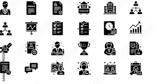 Modern business and career solid icons set with teamwork networking and productivity symbols vector illustration