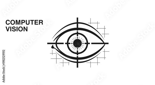 Computer Vision Eye with Target and Grid Lines on Isolated White Background