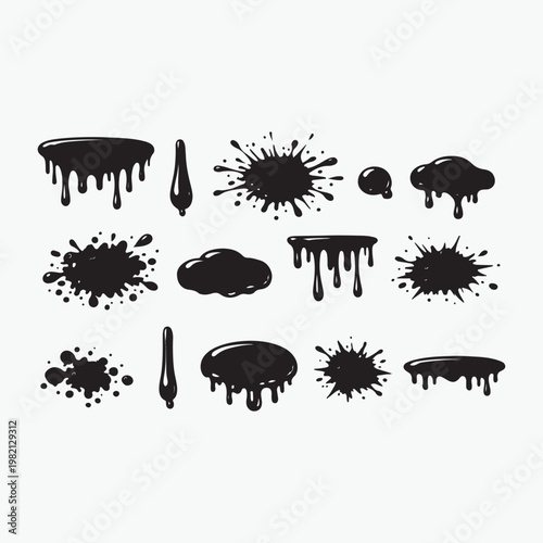 set of black silhouettes of snowflakes