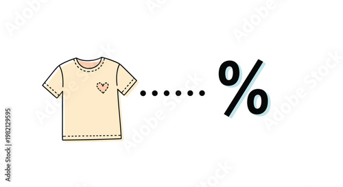 Simple illustration of a light peach t-shirt with a heart on the chest pocket followed by a black percentage sign.
