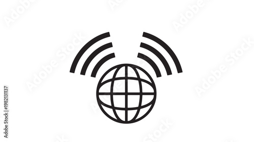 Globe Icon With Signal Waves On White Background For Global Network Concepts