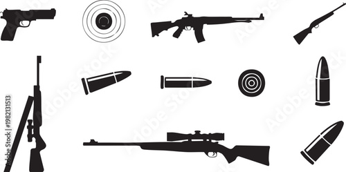gun armory icons firearm parts scope bipod magazine bullets targets