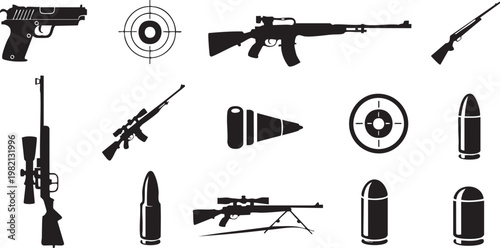 gun silhouette icons rifles handguns shotgun bullets targets