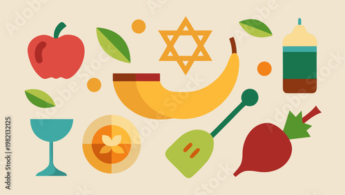 Fresh fruits and vegetables with honey and apple juice