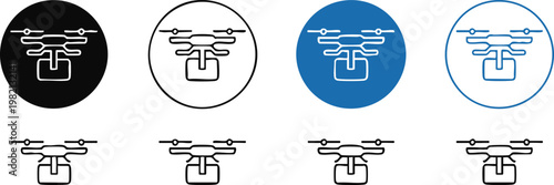 drone delivery icon set six package drone vector illustrations