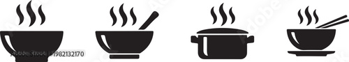 Hot soup bowl icon with steam rising, cozy meal concept, simple clean vector style.