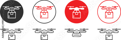 drone delivery icons circular and line package vector set