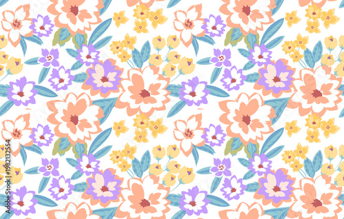 Seamless flowers pattern in vector. Cute blooming pattern background.